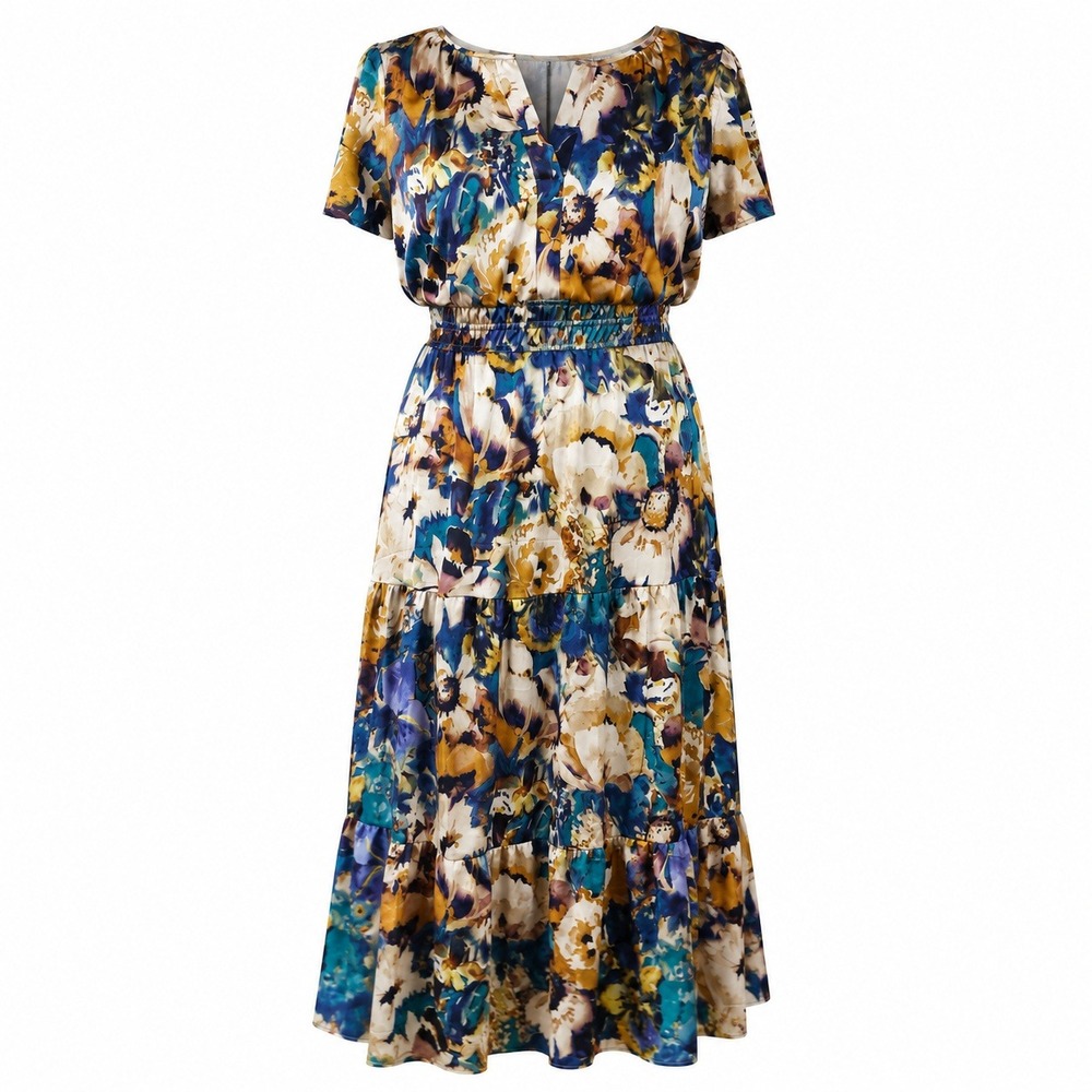 Nicole Miller NY Womens Large Watercolor Mixed Floral Maxi Dress Side Pockets